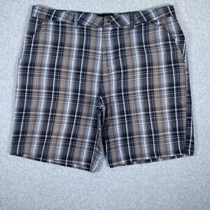 Hurley Plaid Walk Shorts Mens 38 Grey Brown Blue Flat Front Casual